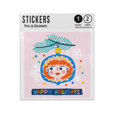Picture of Hanging Christmas Bauble Girls Face Drawing Happy Holidays Sticker Sheets Twin Pack