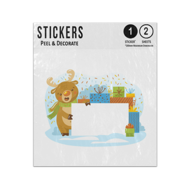 Picture of Christmas Reindeer With Presents Holding Banner Write Your Own Message Sticker Sheets Twin Pack