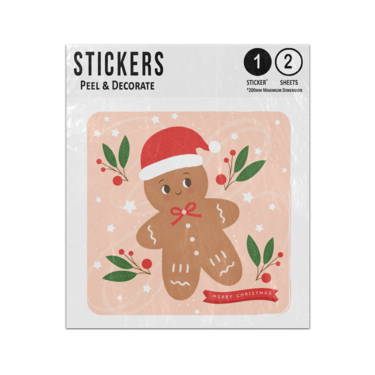 Picture of Merry Christmas Gingerbread Man Wearing Santa Hat Holly Berries Sticker Sheets Twin Pack